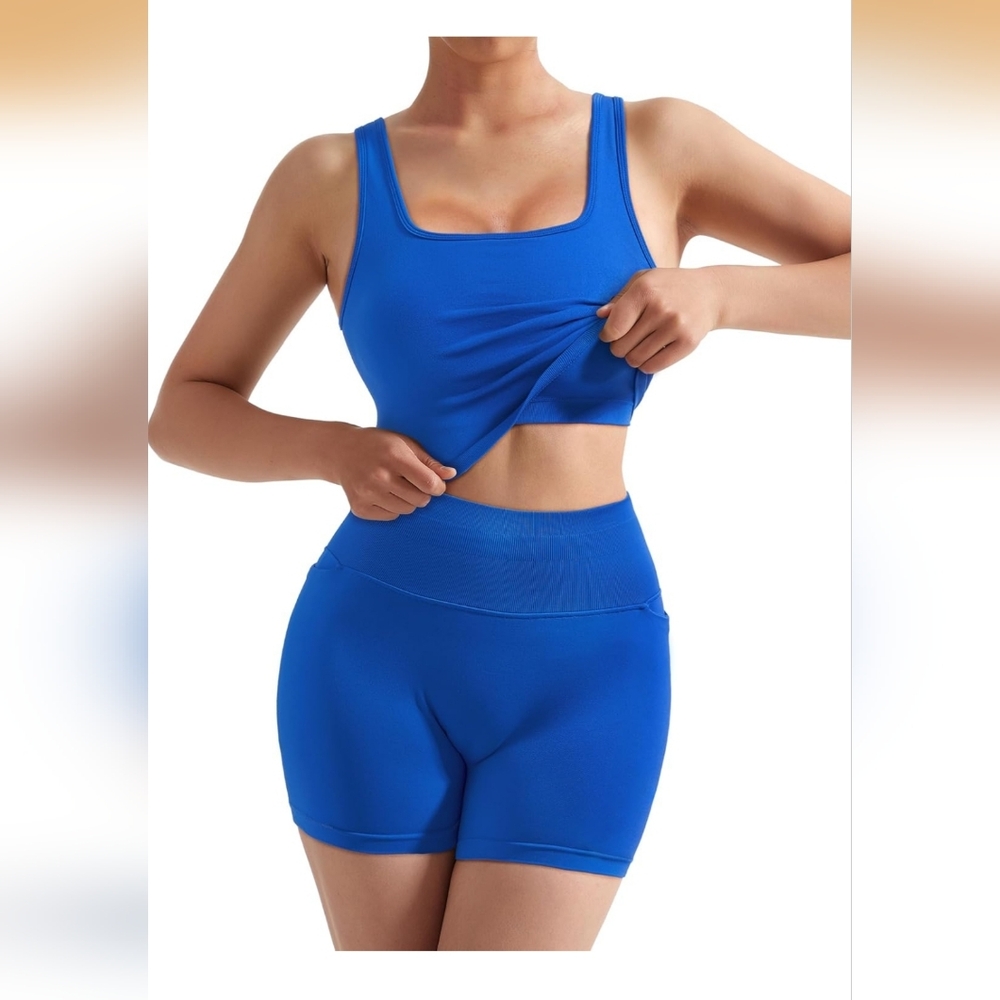 SUUKSESS 2 Piece Workout Sets Hidden Scrunch Butt Lifting Biker Shorts.sz:S